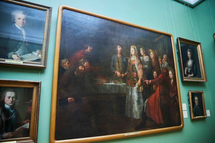Obraz malíře Michaila Šibanova „Oslava smlouvy o sňatku" v Treťjakovské galerii v Moskvě. shutterstock 2355749631