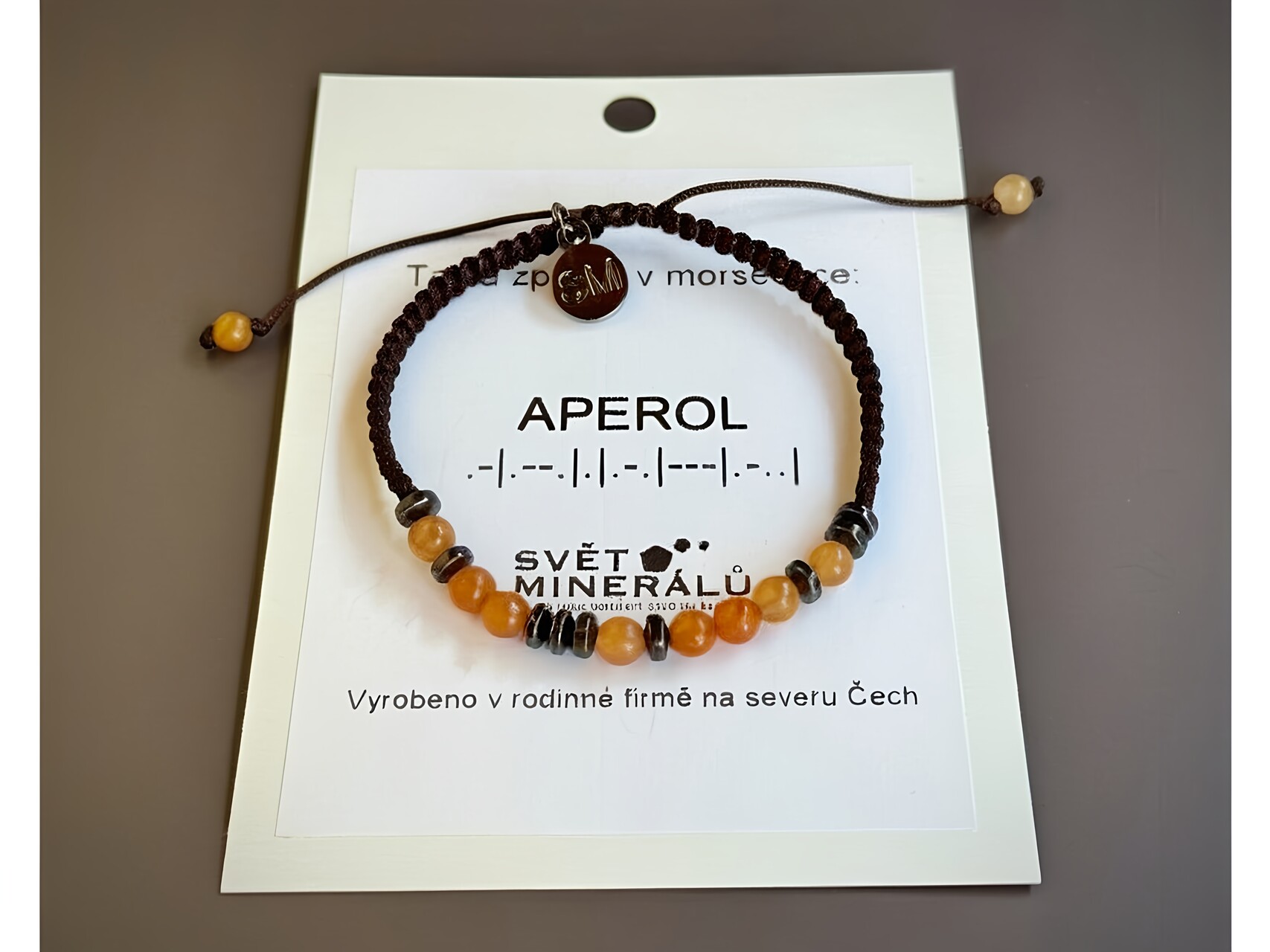 36031 5 naramky z mineralu a polodrahokamu naramek s tajnym vzkazem v morseove abecede z avanturinu a hematitu aperol sperky z avanturinu